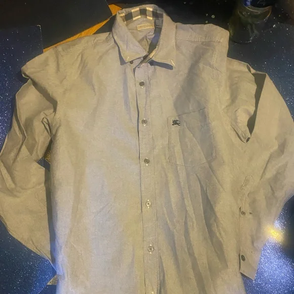 BURBERRY BRIT MEN’s LIGHT GREY-BLUE VINTAGE AUTHENTIC FULL-SLEEVE Shirt RARE LUX - Picture 9 of 16